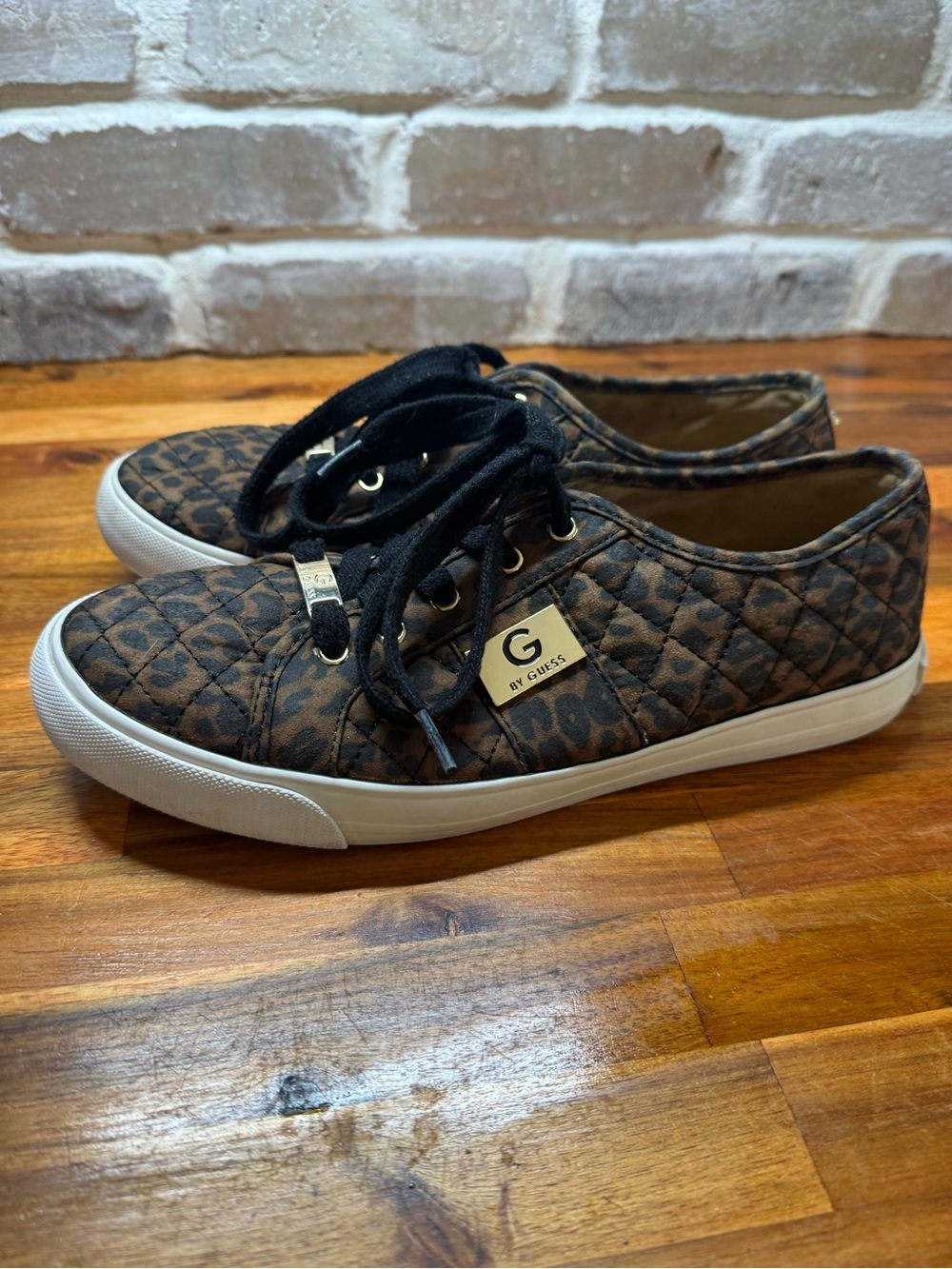 G by Guess Quilted Leopard-Print Lace-Up Sneakers - Brown/Black